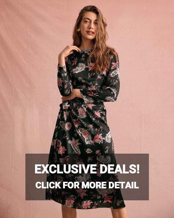 The Floral Ruched Long Sleeve Midi Dress &amp; Reviews - Black ...