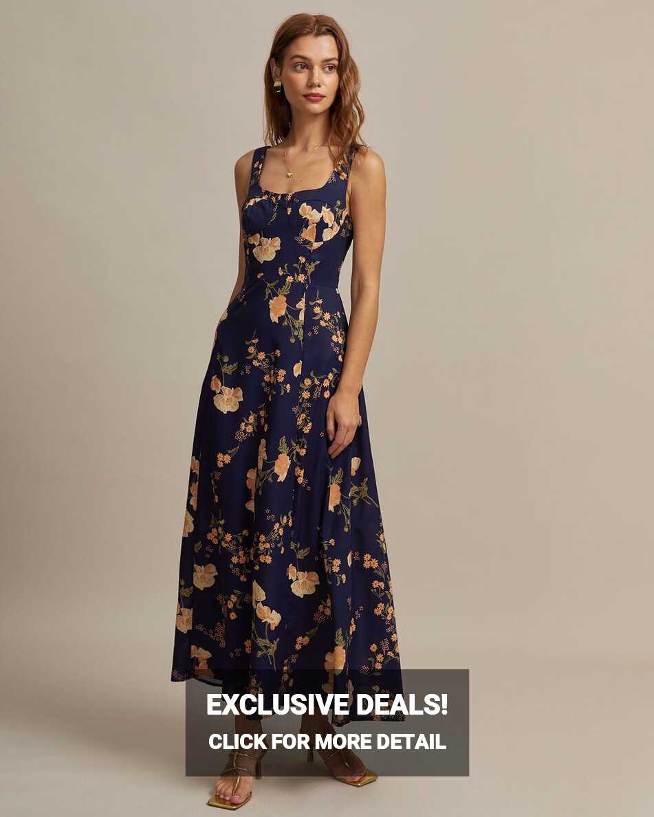 The Navy Floral Backless Maxi Dress - Navy Floral Print Sleeveless ...