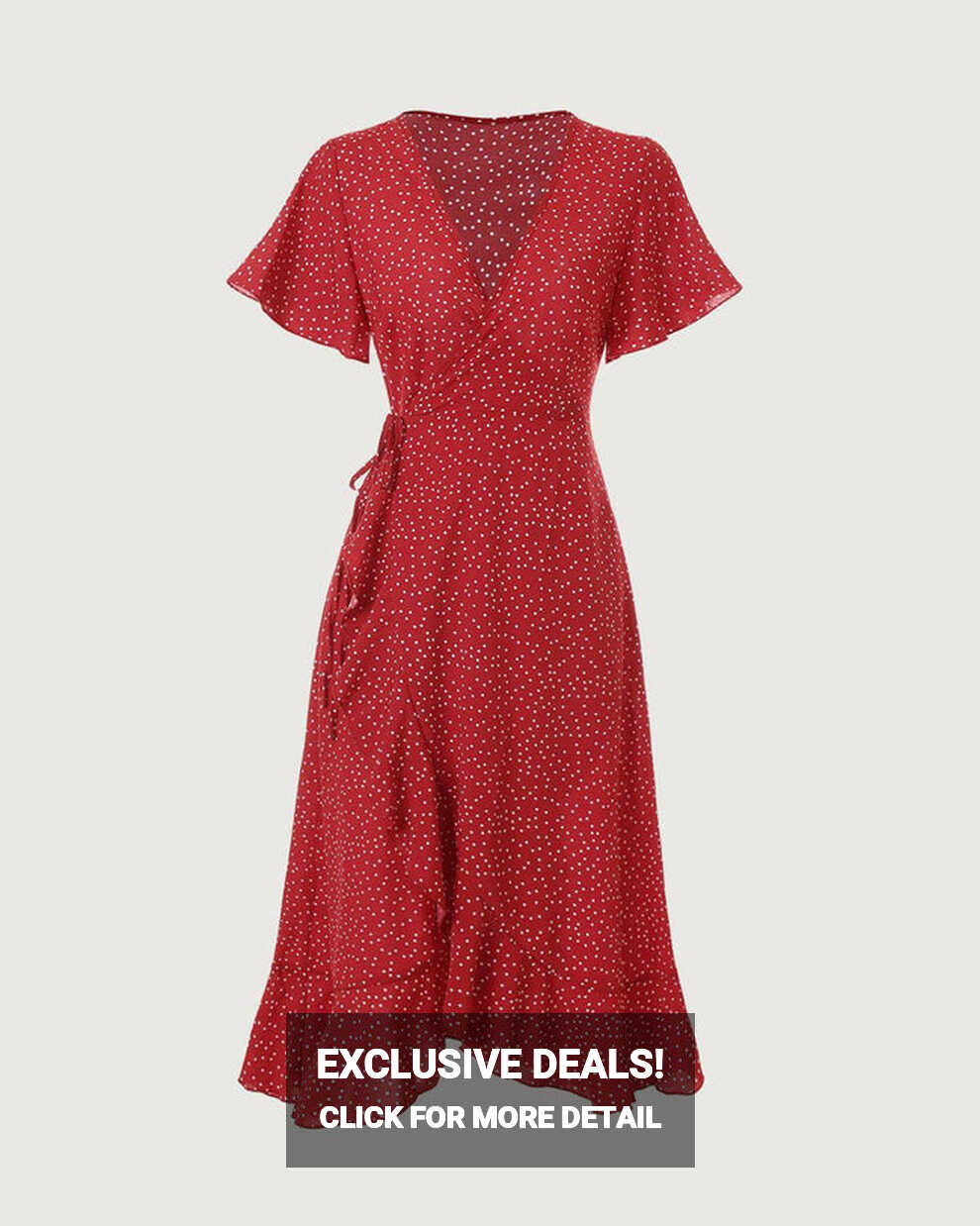 The Polka Dot Ruffle Wrap Dress - Red Women&#39;s Casual Wrap Dress ...