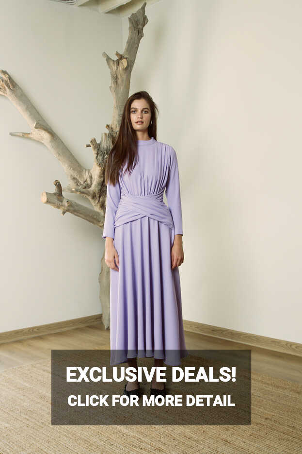 The Wren Gathered Midi Dress in Lavender – Amal Al Mulla