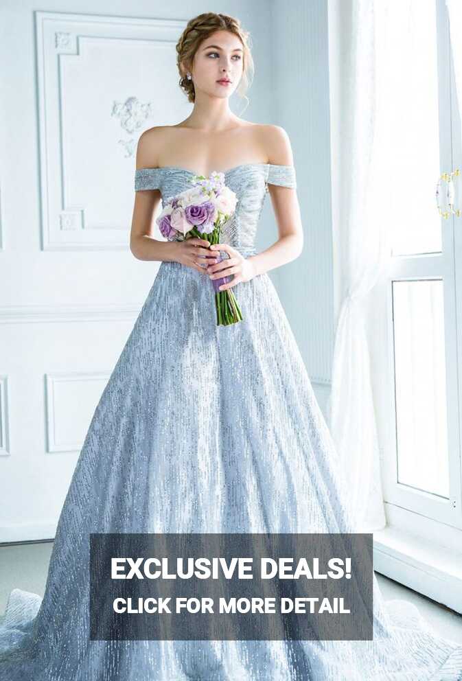 This off-the-shoulder ice blue gown from Digio Bridal featuring ...