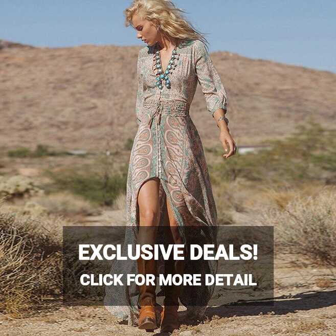 Three Quarter Sleeve Gypsy Hippie Dress - ChicBohoStyle – Chic ...