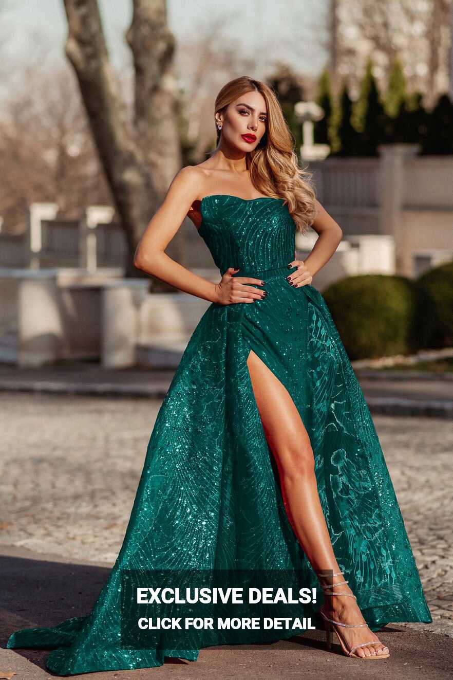 Tina Holly Couture Designer TK310 Emerald Green Glitter Formal Dress w