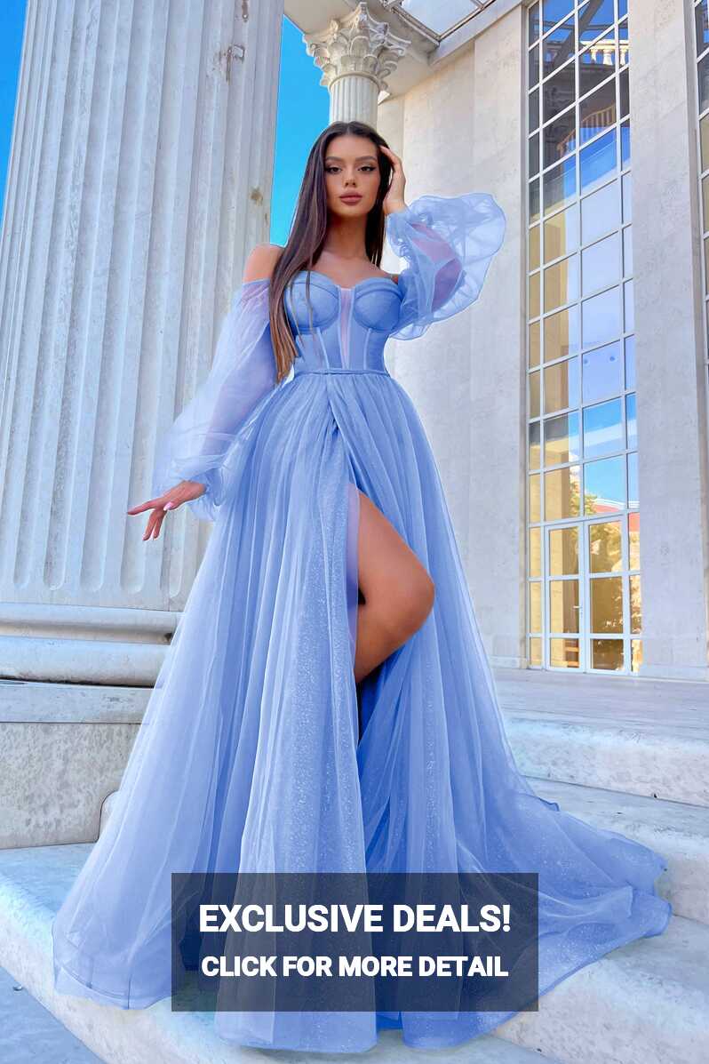 Tina Holly Couture TK130 Blue Blossom Long Sleeve Ball Gown Formal Dre