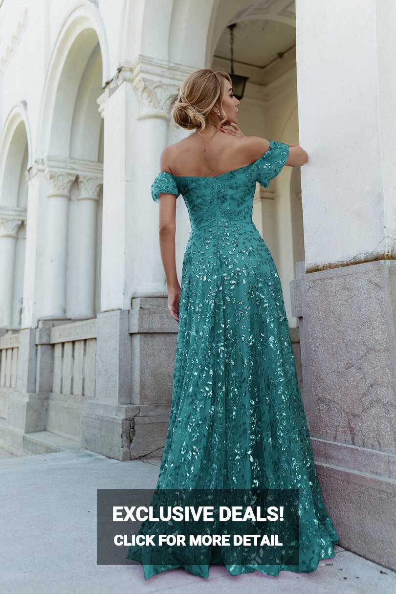 Tina Holly Couture TW023 Teal Green Off Shoulder A Line Formal Dress