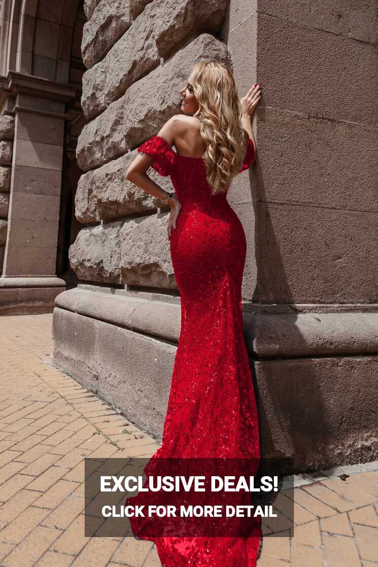 Tina Holly Couture TW024 Red Corset Lace Glitter Mermaid Formal Dress