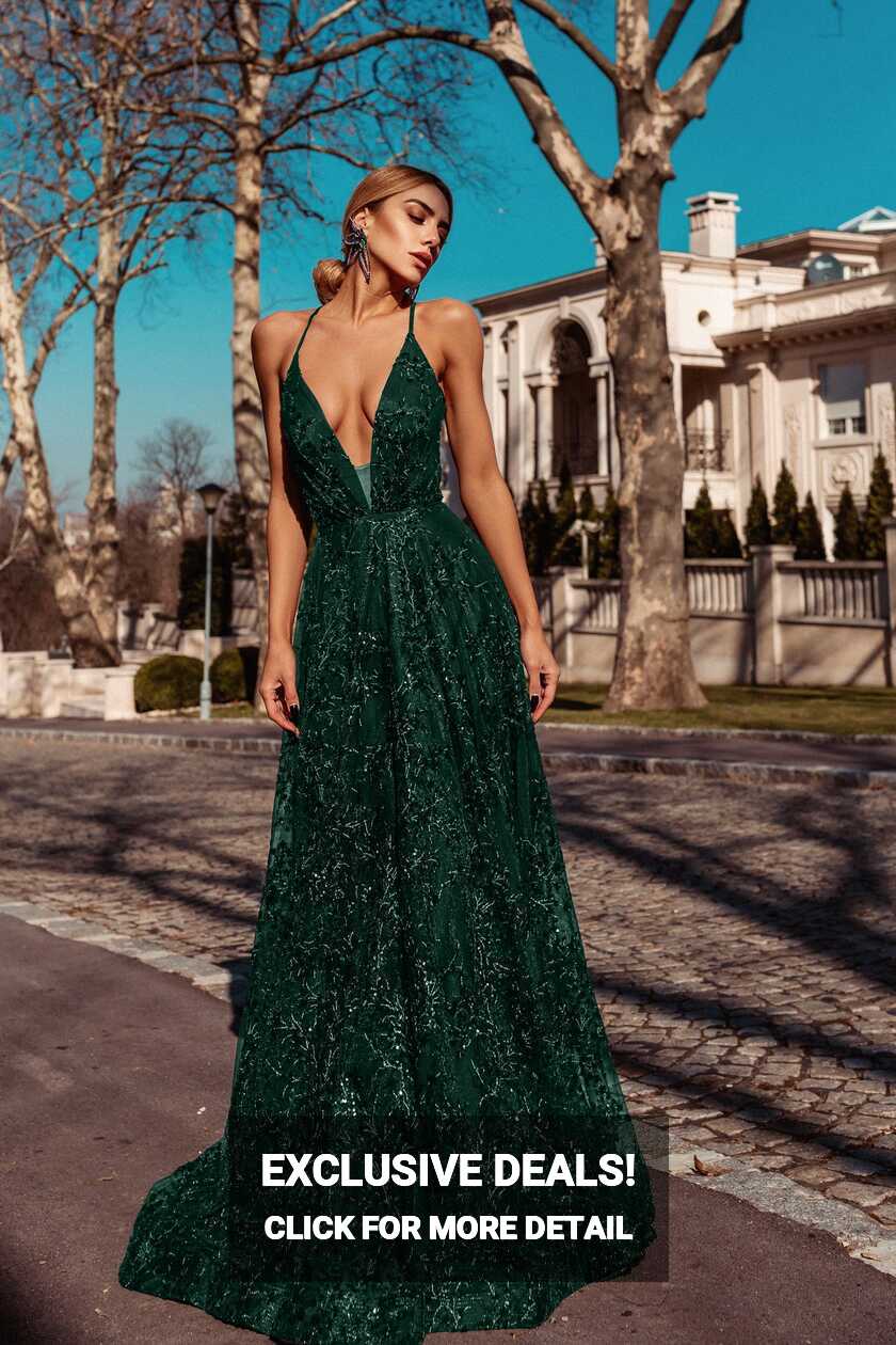 Tina Holly Couture TW030 Emerald Green Gala A Line Formal Dress