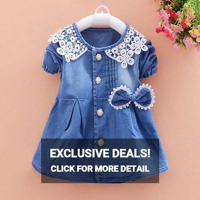 Toddler Baby Girls Bowknot Lace Long Sleeve Princess Denim Dress ...