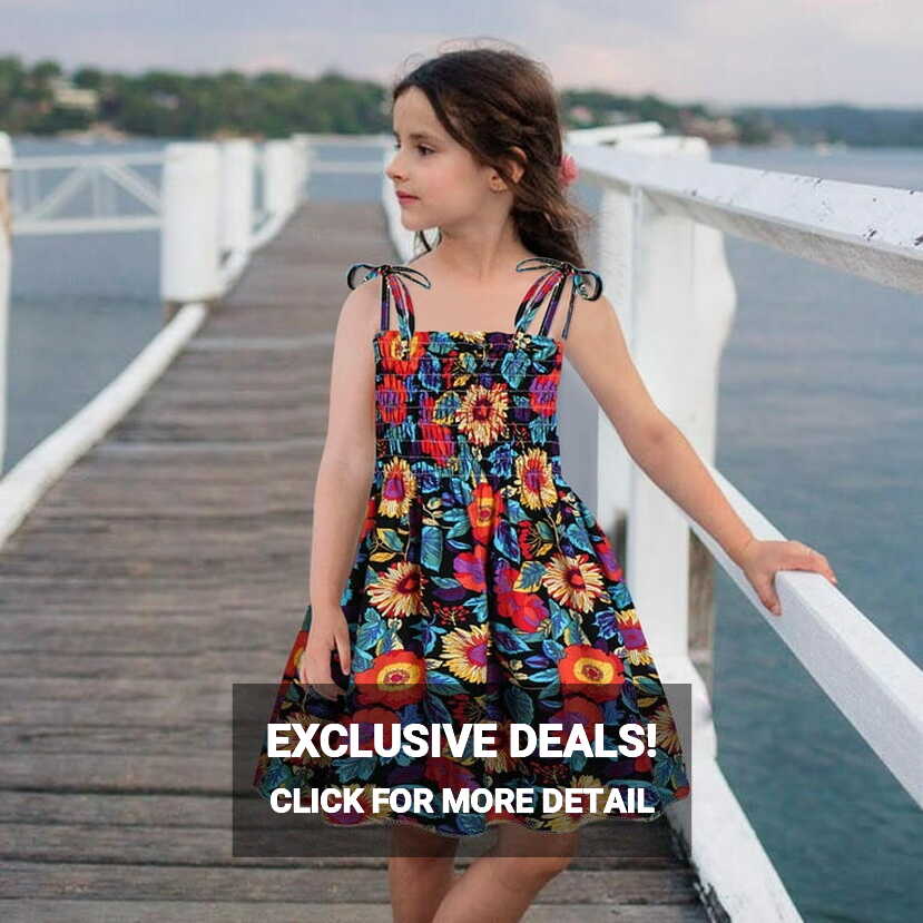 Toddler Baby Kids Girls Sleeveless Strap Summer Beach Dresses ...