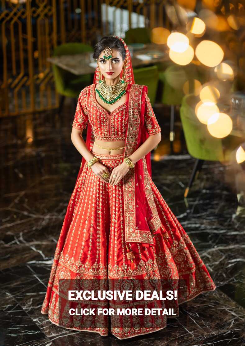 Traditional Indian Bridal Silk Red &amp; Gold Wedding Outfit ...