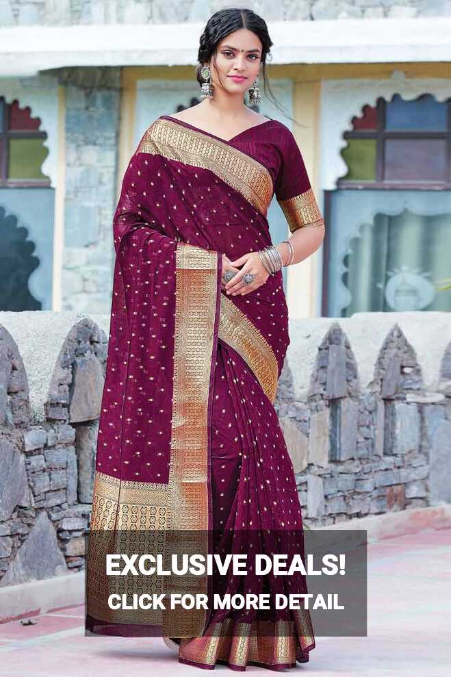 Traditional Indian Dark Purple Cotton Silk Saree|SARV117937