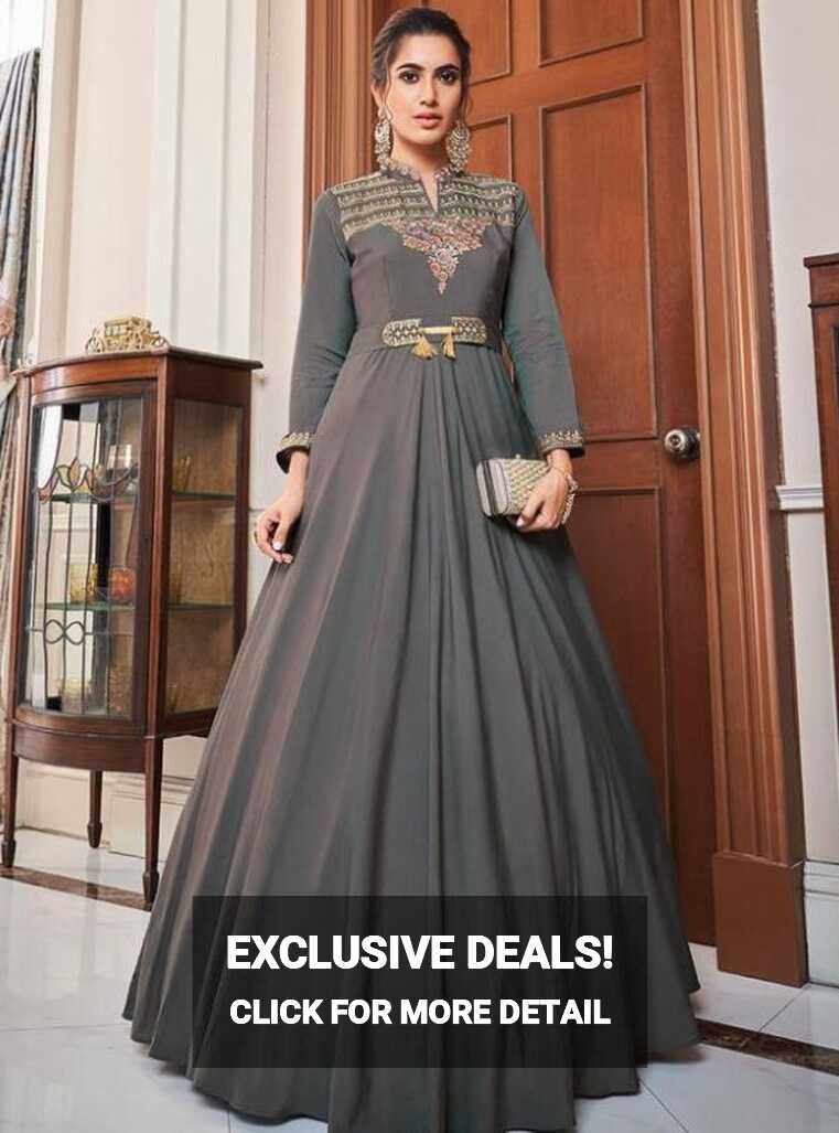 Traditional Silk Tapeta Grey Gown For Wedding | Latest Kurti Designs