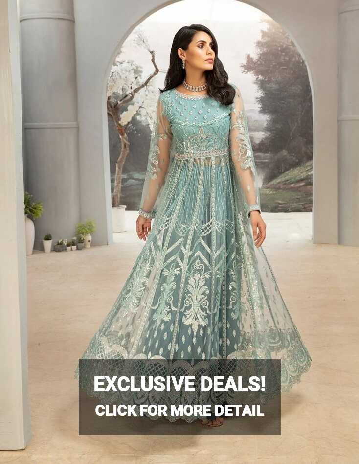 Trendy Pakistani Maxi Dress In Light Turquoise Color # C2073 ...