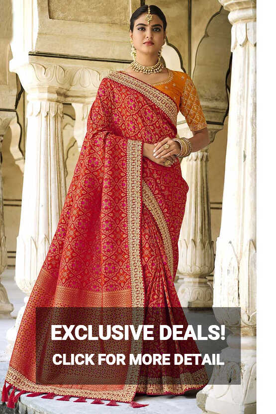 Trendy Red Silk Woven Zari Work Indian Saree|SARV122439