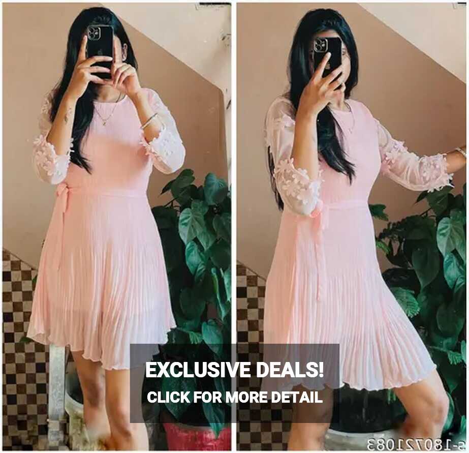 Trendy Stylish Party Wear Floral Pink Short Dress For Women &amp; Girls