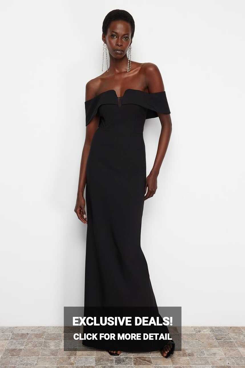 Trendyol Collection Black Body-Sitting Woven Long Evening Dress ...