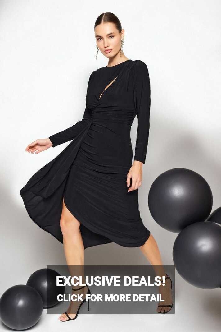 Trendyol Collection Black Fitted Elegant Evening Dress with Cut ...