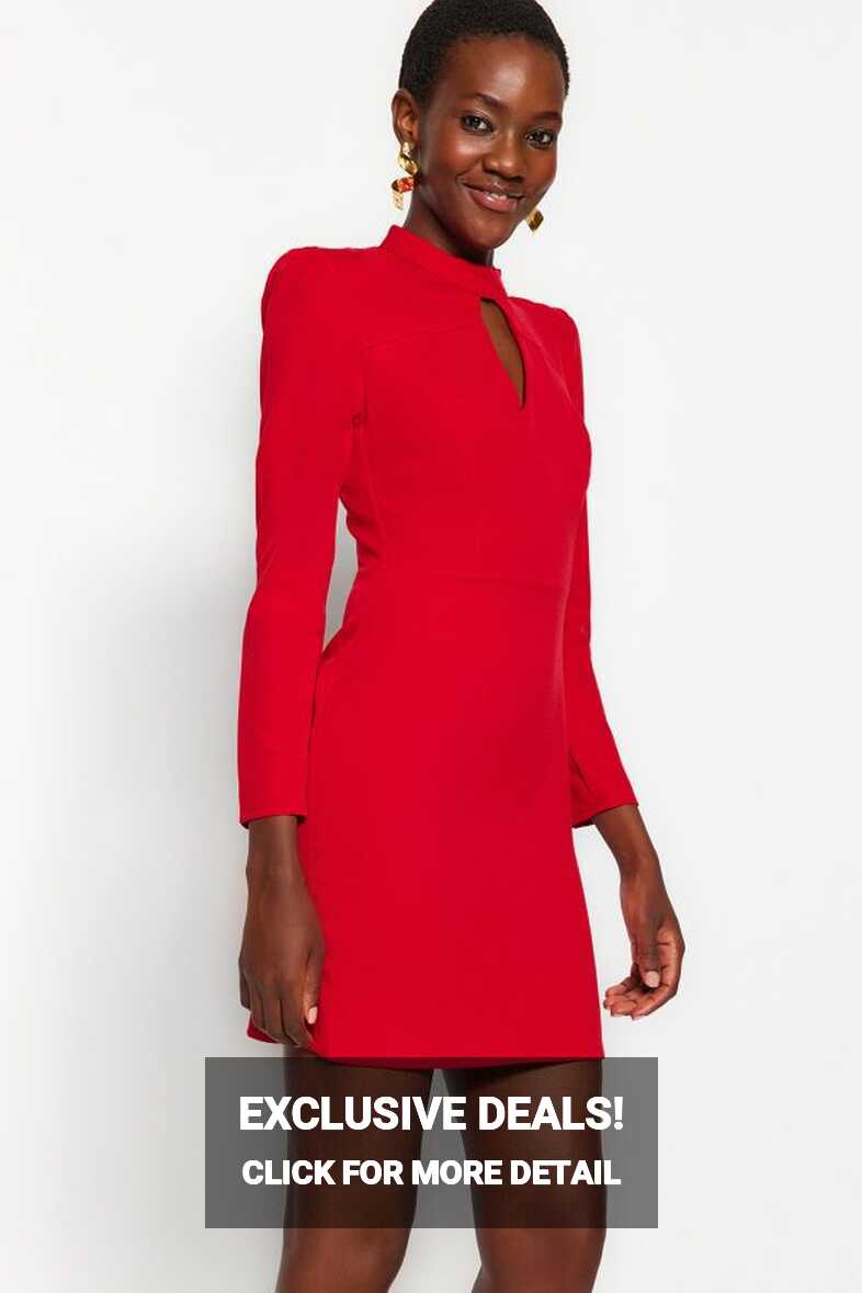 Trendyol Collection Red Mini Woven Collar Detailed Woven Dress ...