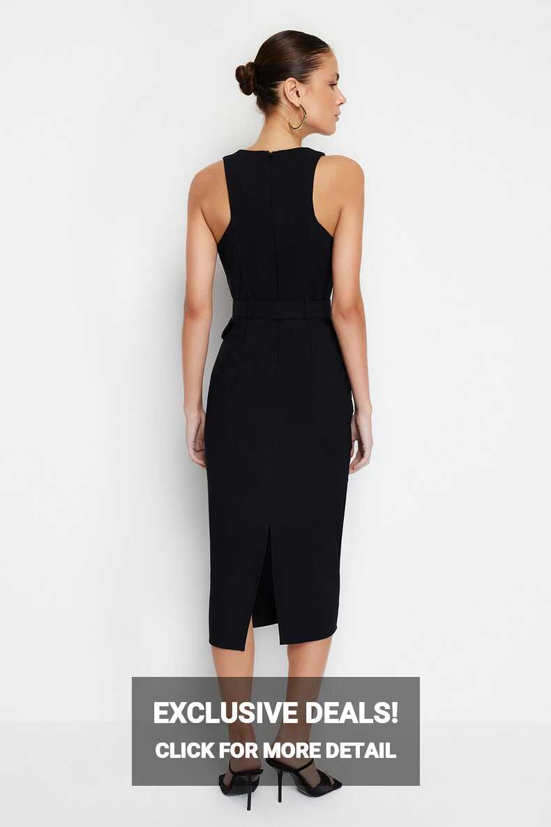 Trendyol Collection Sleeveless Midi Dress with Belt - Black Cut ...