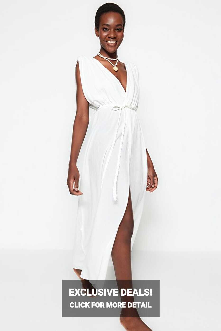 Trendyol Collection White Maxi Woven Slit Beach Dress ...