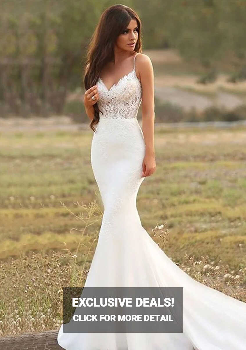 Trumpet/Mermaid Court Train Lace Tulle Wedding Dress with ...