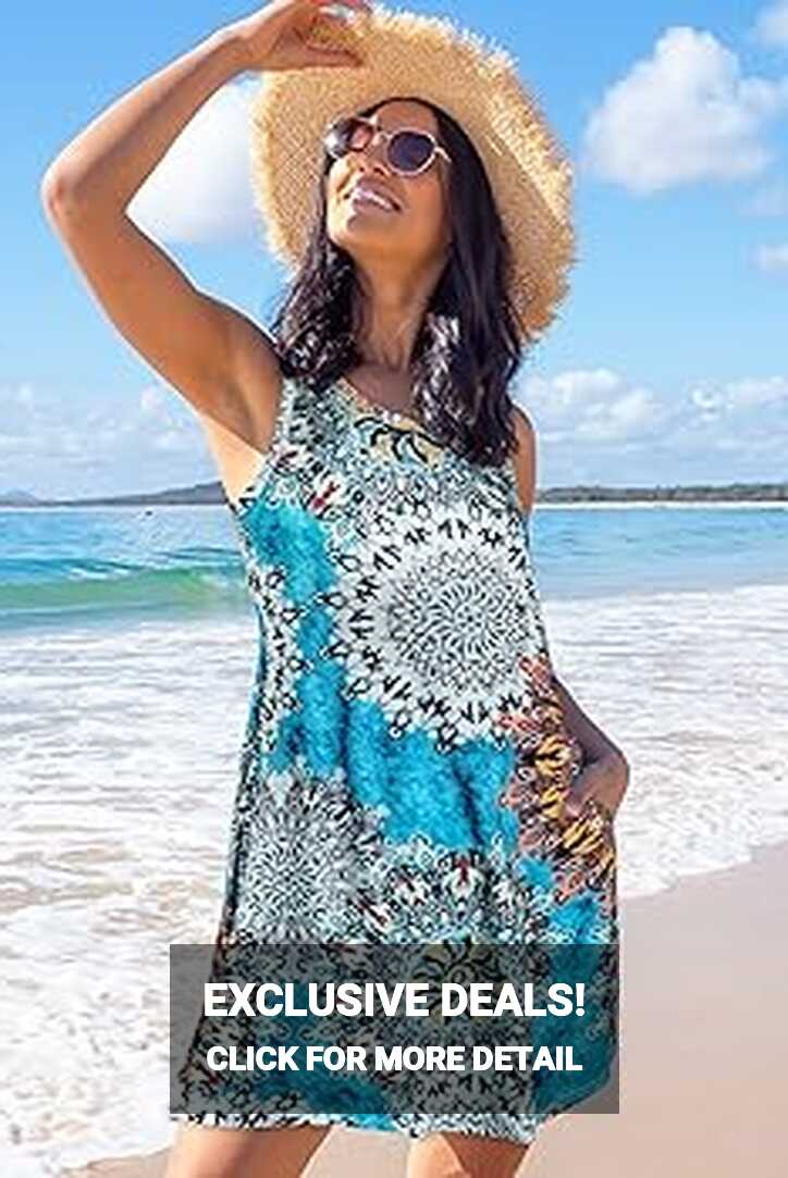 Tshirt Dresses for Women Summer Beach Boho Sleeveless Floral ...