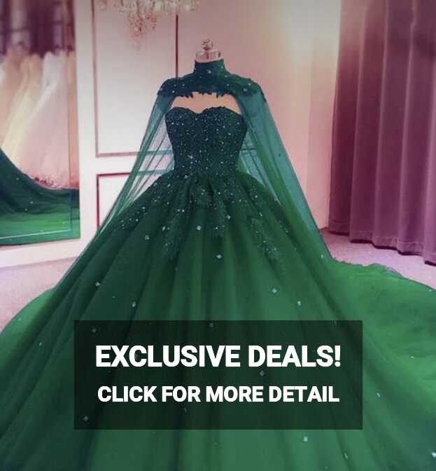 Tulle Ball Gown Emerald Green Quinceanera Dresses Crystals With ...