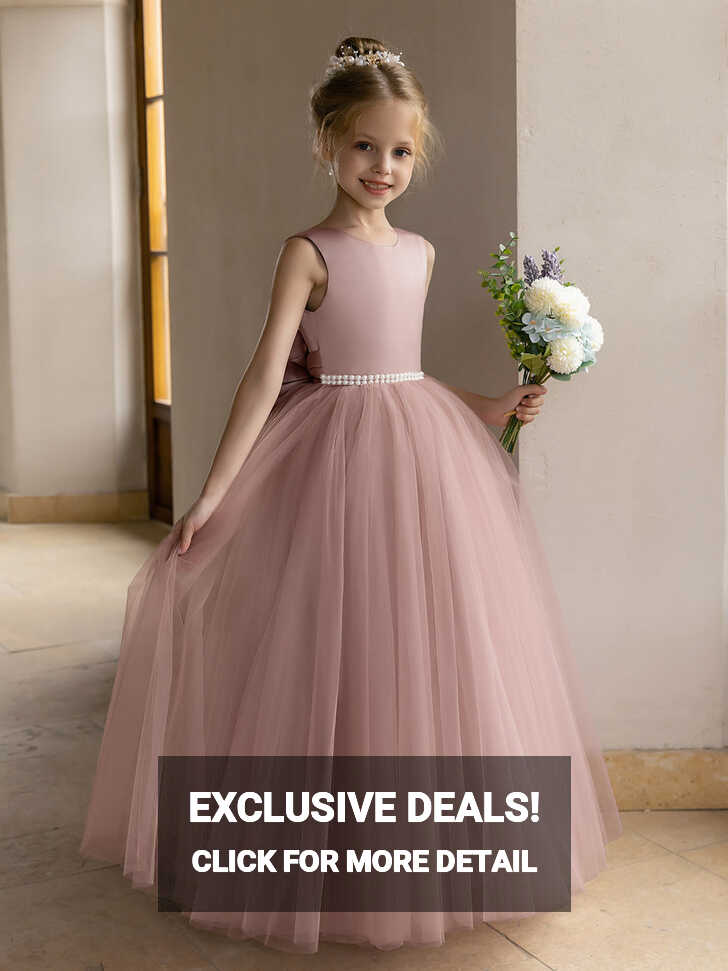 Tulle Ball Gown/Princess Flower Girl Dresses With Pearls &amp; Satin ...