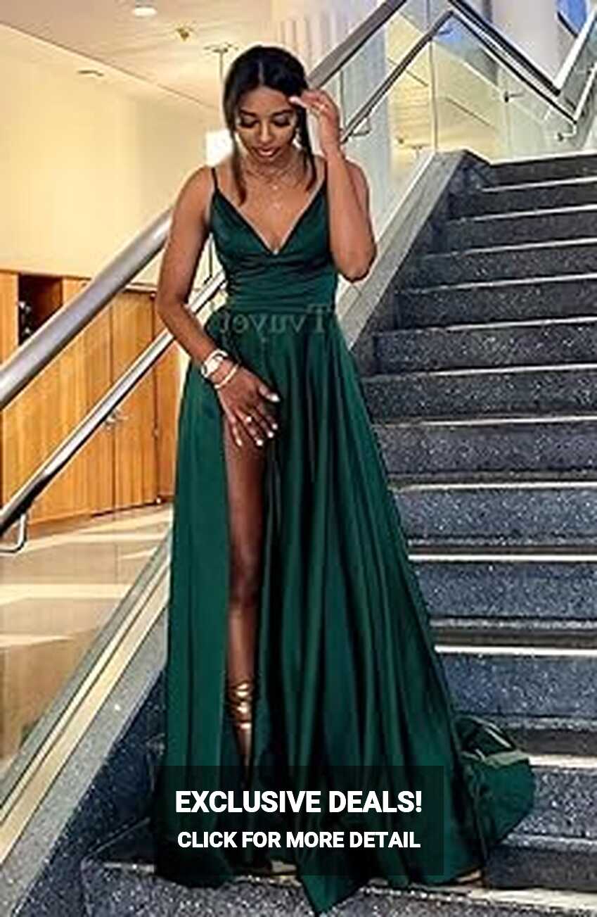 Tvuyet Black V Neck Prom Dress for Women Long 2024 Backless Satin ...