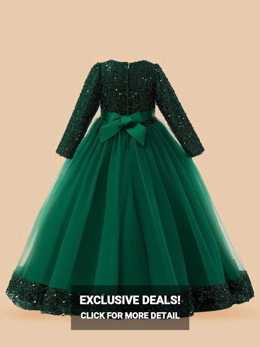 Tween Girl Formal Dress Elegant Sweetheart Neckline Long Sleeve ...