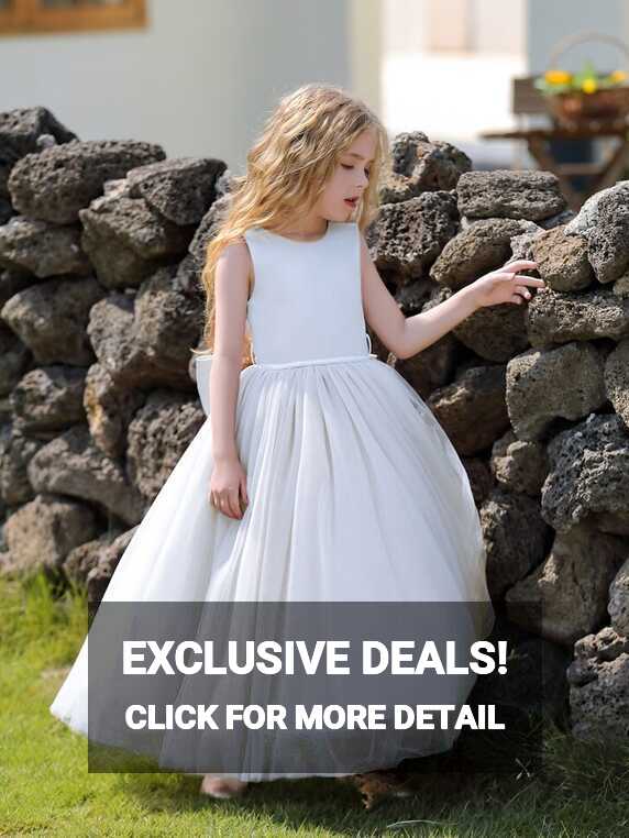 Tween Girls&#39; White Wedding Flower Girl Dress With Large Bowknot ...