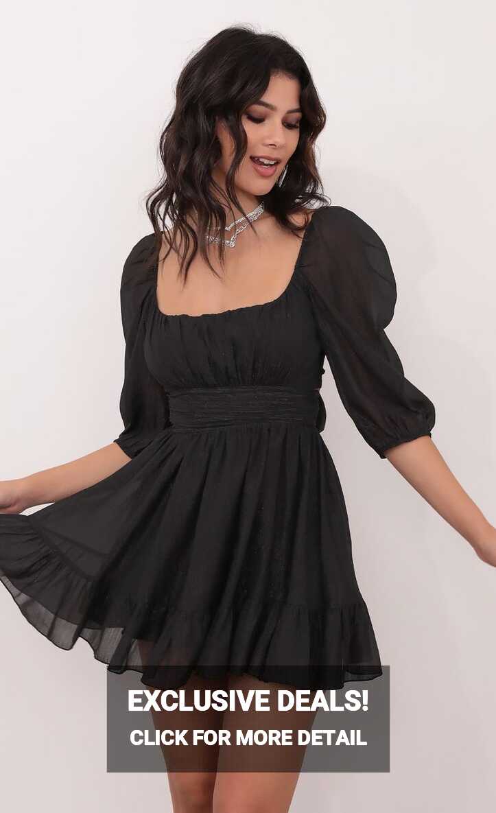 Twinkle Babydoll Ruffle Dress in Black | LUCY IN THE SKY