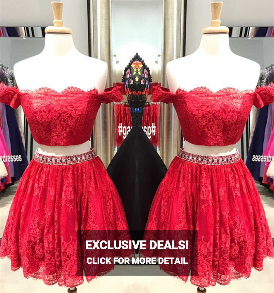 Two Piece Homecoming Dress,lace Homecoming Dress,red Prom Dress ...