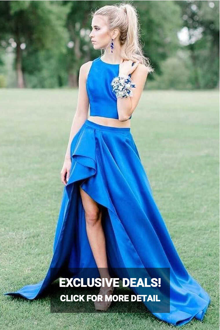 Two Piece Royal Blue High Low Prom Dress Formal Evening Fancy ...