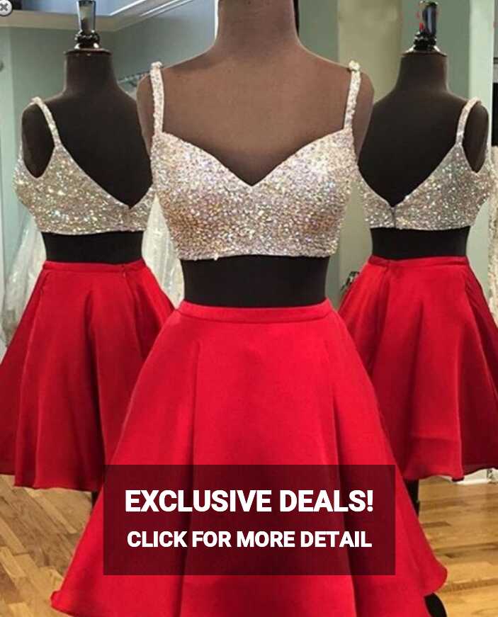 Two Piece Short Red Homecoming Dress With Sparkly Top | Red ...