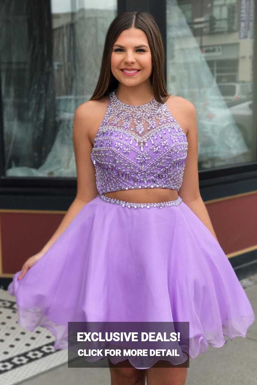 Two Pieces Purple Homecoming Dress, Short Prom Dress ,Dresses For ...