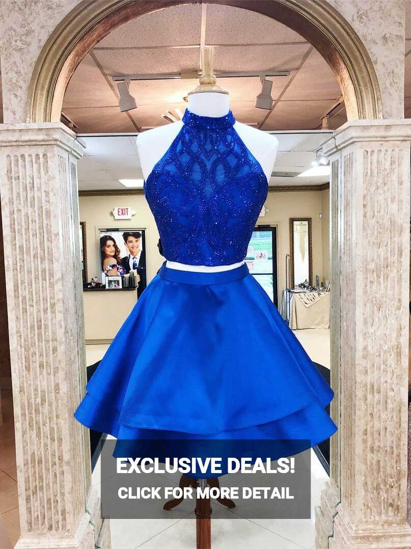 Two Pieces Royal Blue Homecoming Dress, Short Prom Dress ,Winter ...