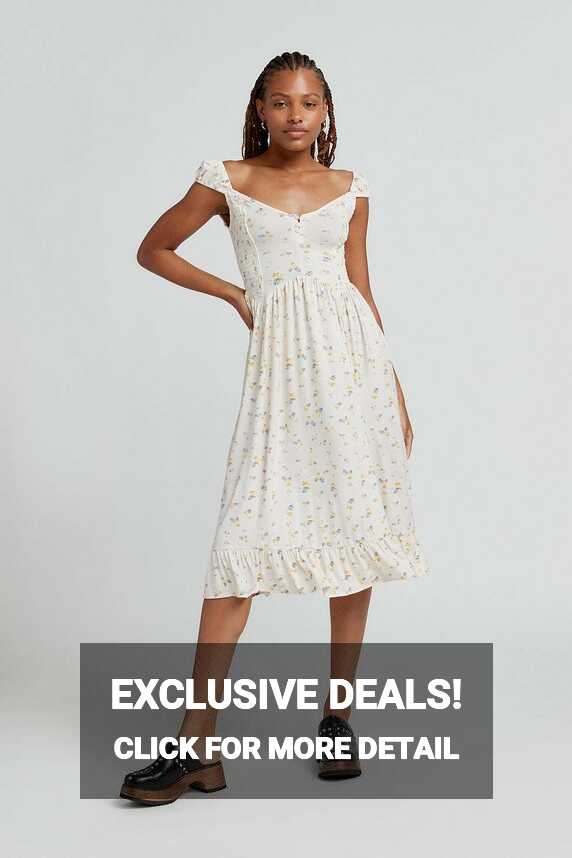 UO Elenor White Floral Midi Dress | Urban Outfitters UK