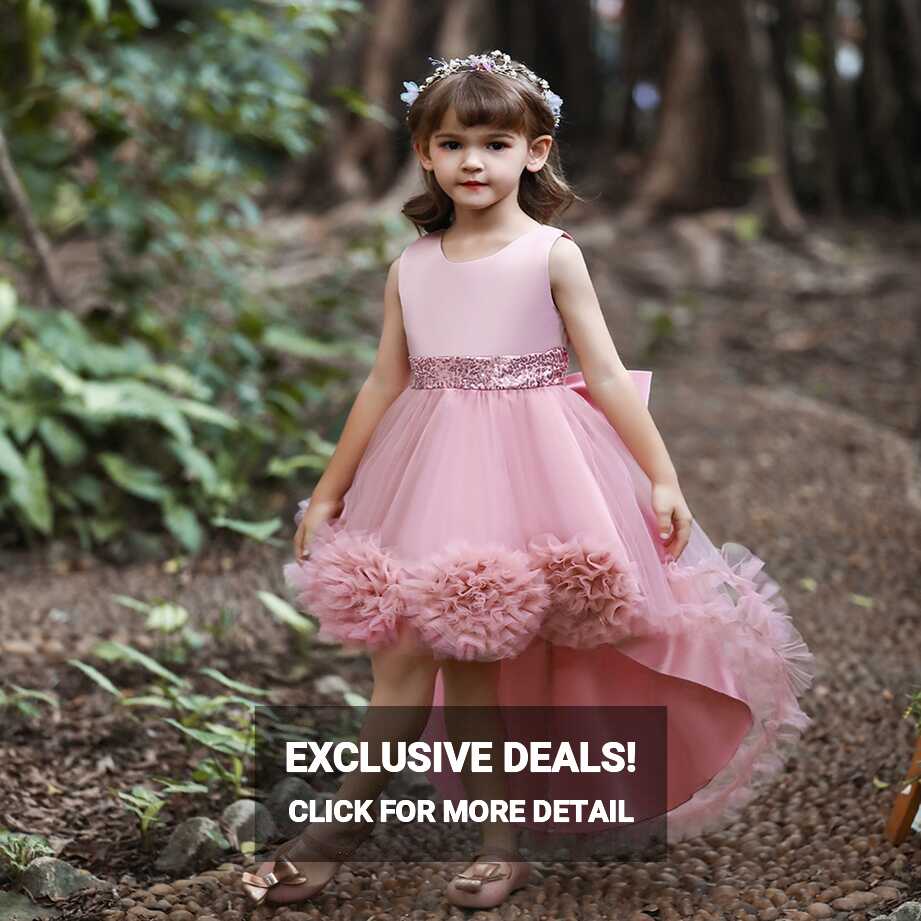 URMAGIC Little Big Girls Hi Low Flower Wedding Train Tutu Dress ...