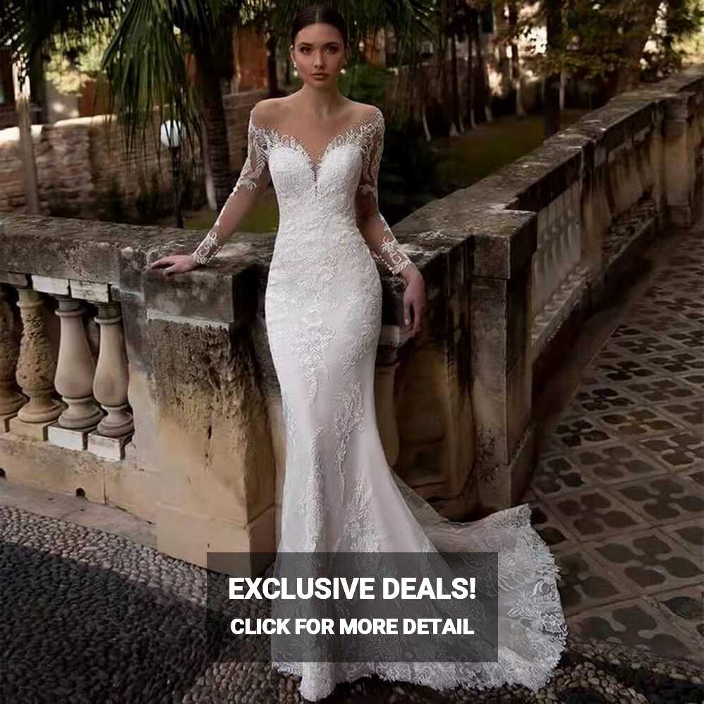 UltraNurtureest Beach Wedding Dresses for Bride Long Sleeve Sexy ...