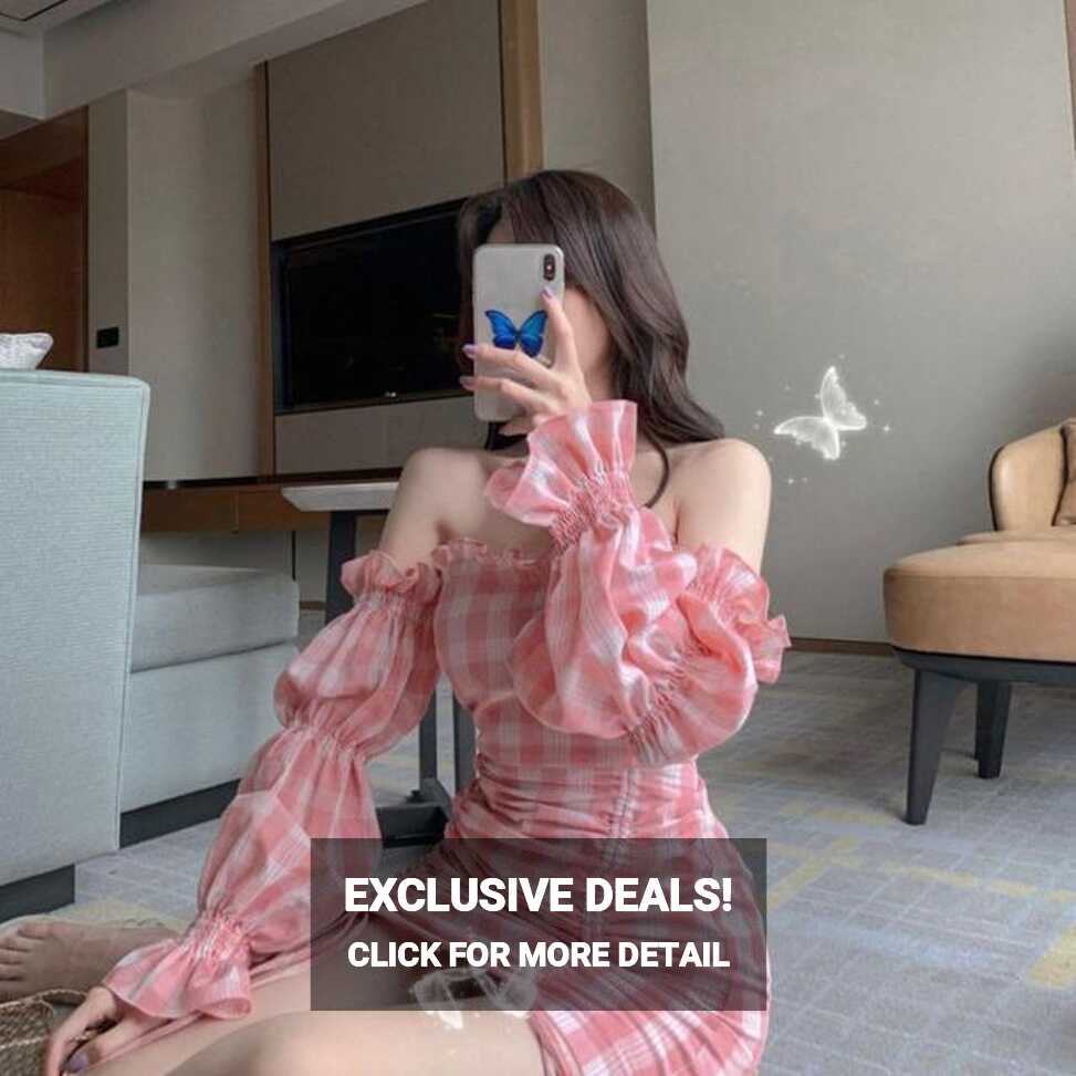 Ulzzang Korean Style Off Shoulder Gingham Mini Dress – The Kawaii ...