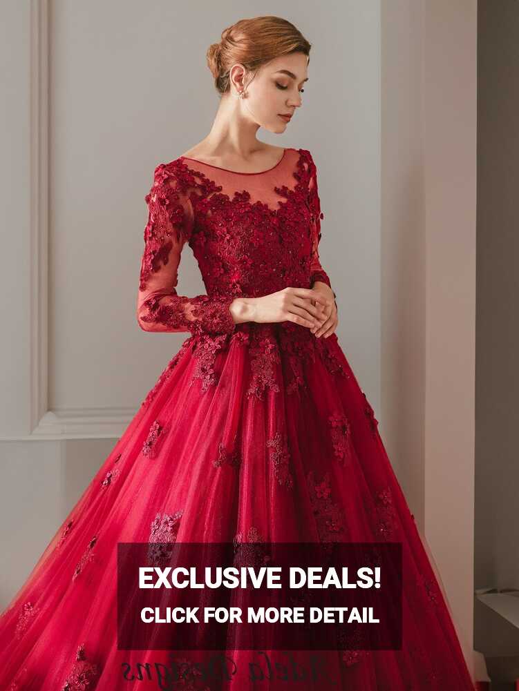 Unconventional Dark Red Bridal Ball Gown Colorful Wedding Dress ...