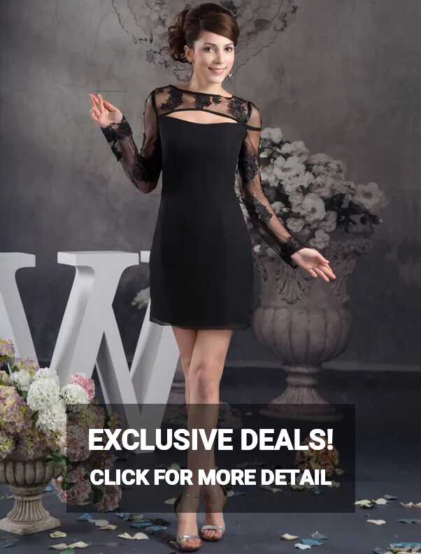 Unique Lace Long Sleeves Black Cocktail Dress Simple Party Dress