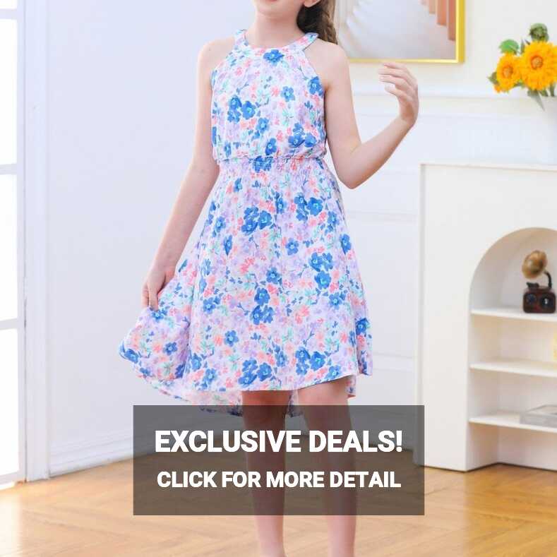 V.&amp;GRIN Girls Summer Dress Elegant Halter Neck Sleeveless Blue ...