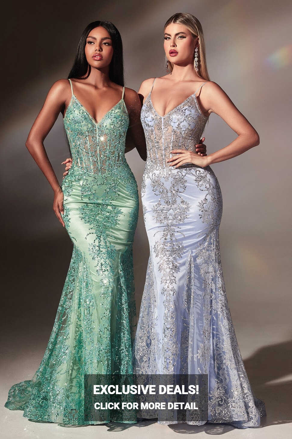 V-Neckline Glitter Embellishment Long Gown J810B – Sparkly Gowns