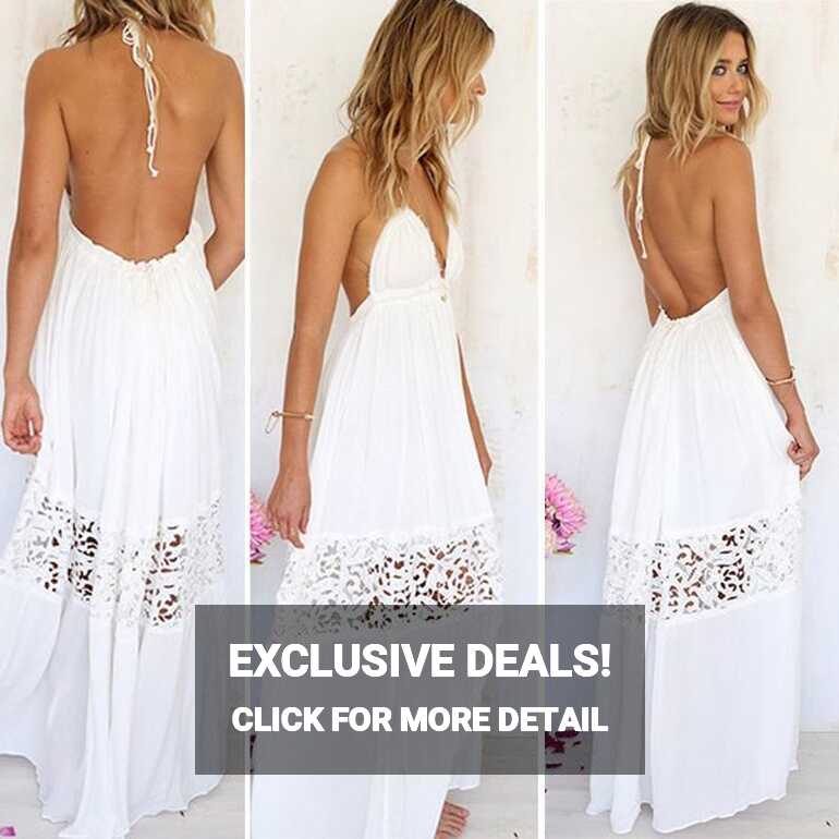 V-neck Backless Crochet Maxi Beach Dress