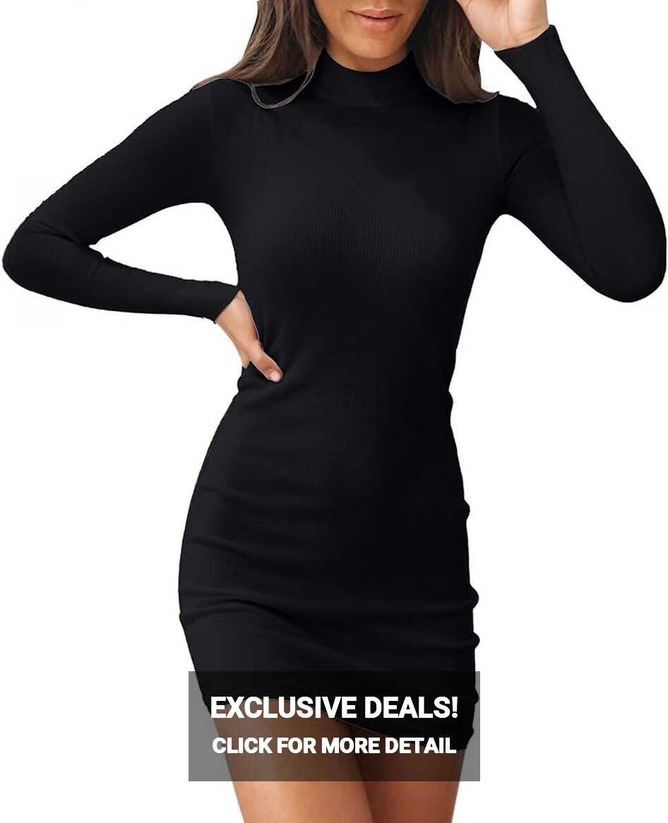 Valiamcep Long Sleeve Bodycon Dress for Women Mock Neck Slim Fit ...