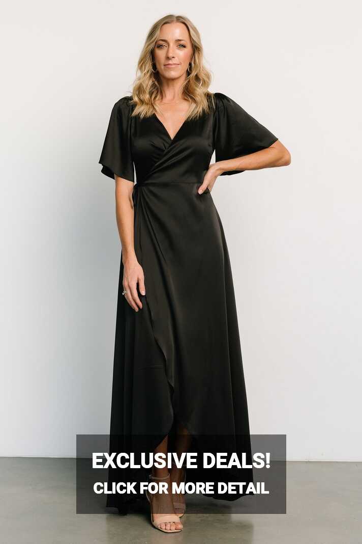 Vara Satin Maxi Wrap Dress | Black | Baltic Born