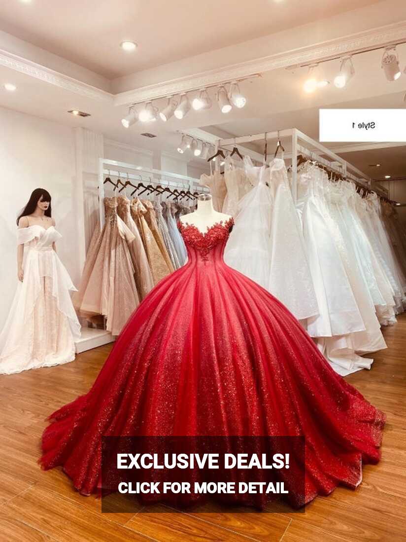 Various Styles Cap Sleeves or Sleeveless Red Sparkle Ball Gown ...