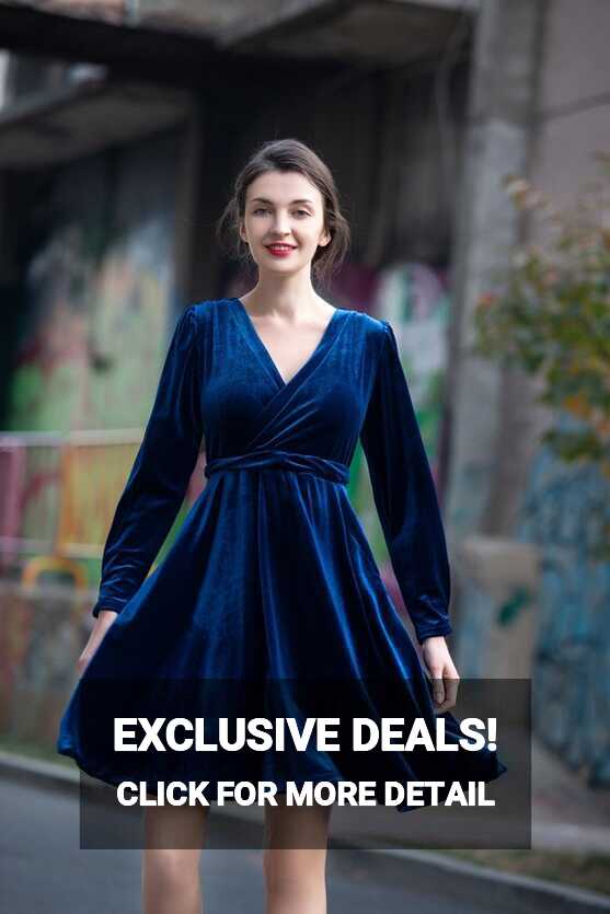 Velvet Dresses for Women Long Sleeve Dress Winter Wrap V Neck ...